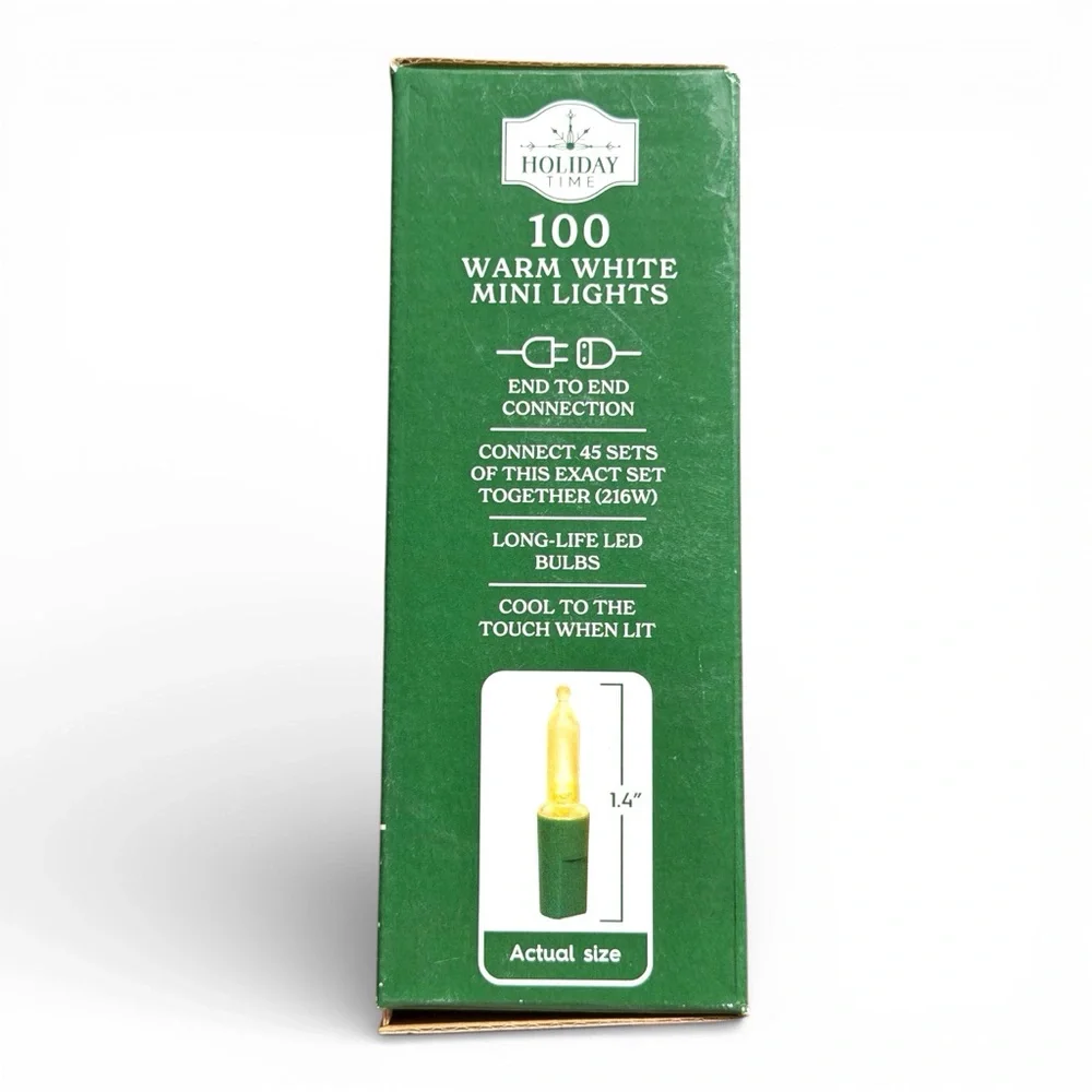 Holiday Time 100 Light Count WARM WHITE Led Lights With GREEN Wire New